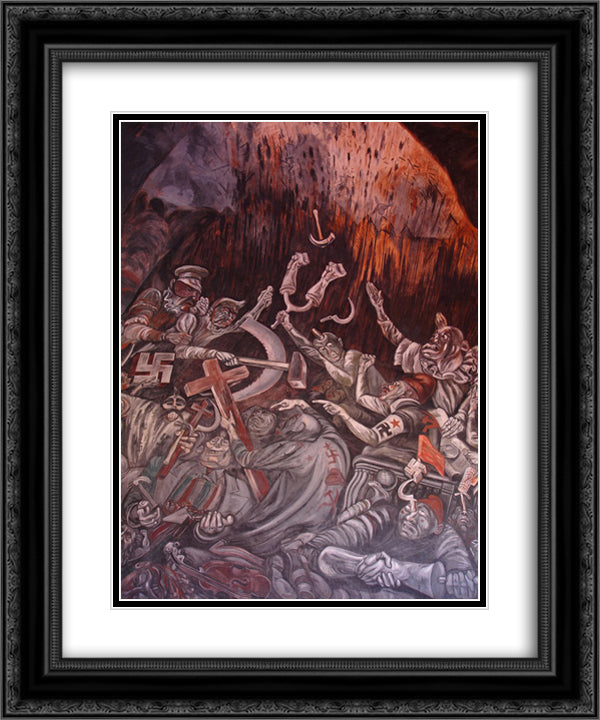 The Clowns of War Arguing in Hell 20x24 Black Ornate Wood Framed Art Print Poster with Double Matting by Orozco, Jose Clemente
