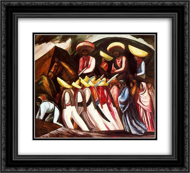 Zapatista's Marching 22x20 Black Ornate Wood Framed Art Print Poster with Double Matting by Orozco, Jose Clemente