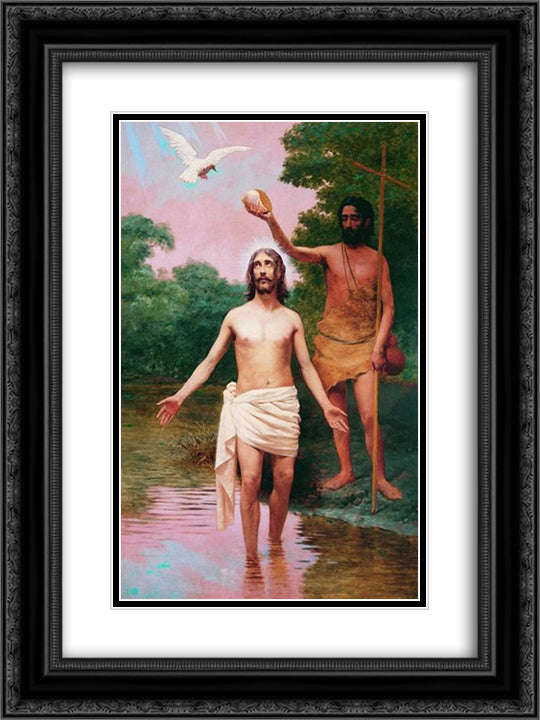 Baptism of Christ 18x24 Black Ornate Wood Framed Art Print Poster with Double Matting by Almeida Junior, Jose Ferraz de