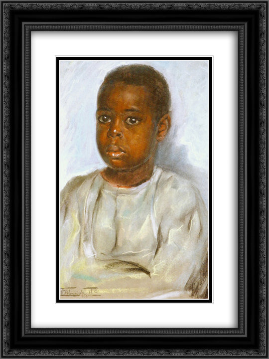 Black boy 18x24 Black Ornate Wood Framed Art Print Poster with Double Matting by Almeida Junior, Jose Ferraz de