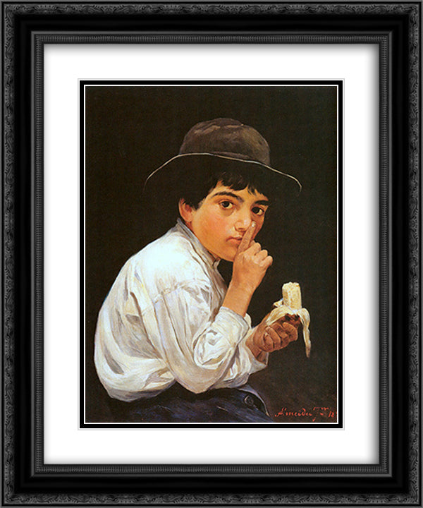 Boy with a banana 20x24 Black Ornate Wood Framed Art Print Poster with Double Matting by Almeida Junior, Jose Ferraz de