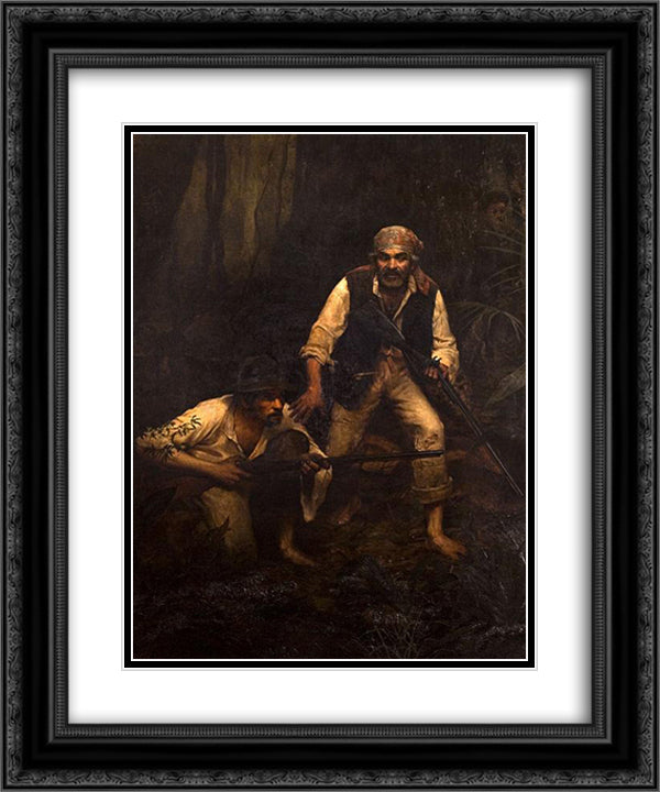 Caipiras Negaceando 20x24 Black Ornate Wood Framed Art Print Poster with Double Matting by Almeida Junior, Jose Ferraz de