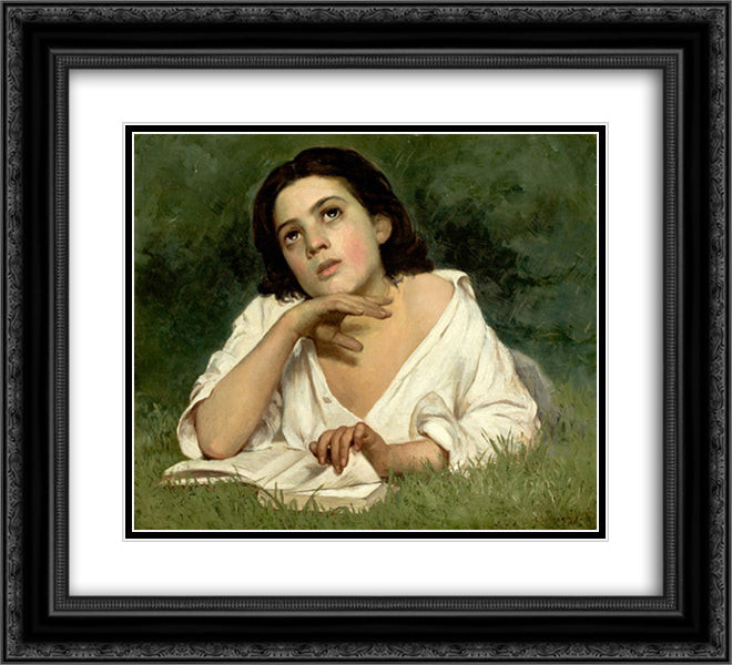 Girl with a Book 22x20 Black Ornate Wood Framed Art Print Poster with Double Matting by Almeida Junior, Jose Ferraz de