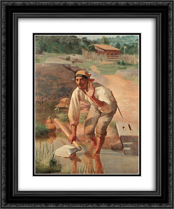Interrupted Whetting 20x24 Black Ornate Wood Framed Art Print Poster with Double Matting by Almeida Junior, Jose Ferraz de