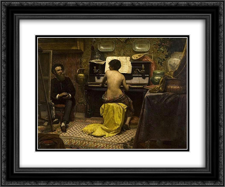 Model's rest 24x20 Black Ornate Wood Framed Art Print Poster with Double Matting by Almeida Junior, Jose Ferraz de