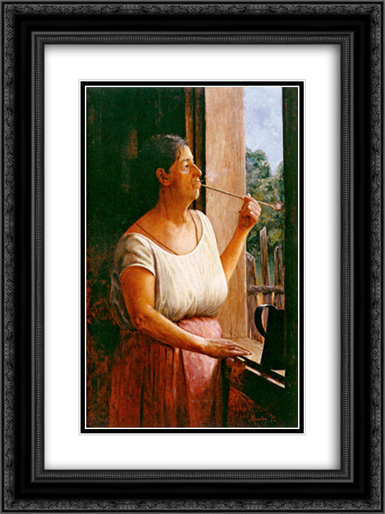 Nha Chica 18x24 Black Ornate Wood Framed Art Print Poster with Double Matting by Almeida Junior, Jose Ferraz de