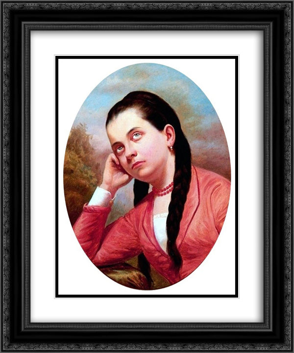 Portrait of a young woman 20x24 Black Ornate Wood Framed Art Print Poster with Double Matting by Almeida Junior, Jose Ferraz de