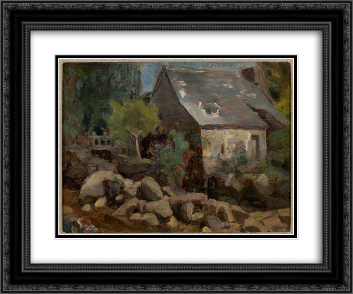Rustic Landscape with Bridge and Houses 24x20 Black Ornate Wood Framed Art Print Poster with Double Matting by Almeida Junior, Jose Ferraz de