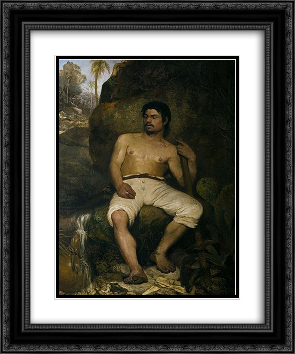 The Brazilian lumberjack 20x24 Black Ornate Wood Framed Art Print Poster with Double Matting by Almeida Junior, Jose Ferraz de