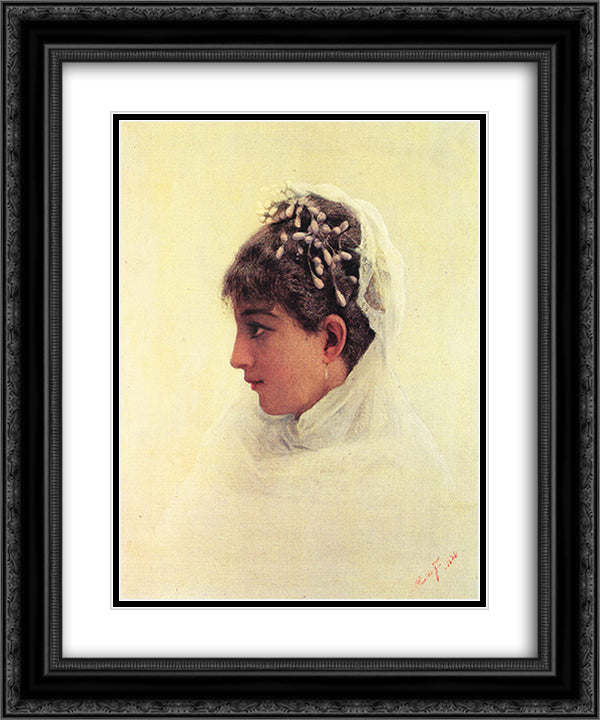 The bride 20x24 Black Ornate Wood Framed Art Print Poster with Double Matting by Almeida Junior, Jose Ferraz de
