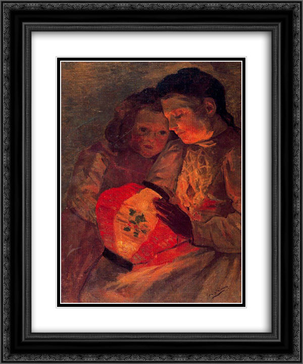 Children with the Lamp 20x24 Black Ornate Wood Framed Art Print Poster with Double Matting by Solana, Jose Gutierrez