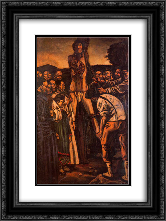 Chinese Torture 18x24 Black Ornate Wood Framed Art Print Poster with Double Matting by Solana, Jose Gutierrez