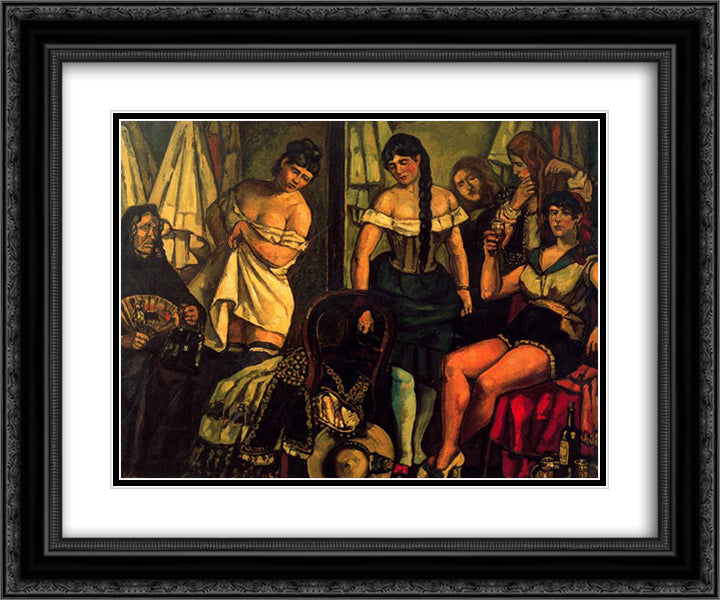 Claudia Girls 24x20 Black Ornate Wood Framed Art Print Poster with Double Matting by Solana, Jose Gutierrez