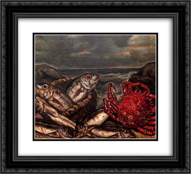 Fish and Crab 22x20 Black Ornate Wood Framed Art Print Poster with Double Matting by Solana, Jose Gutierrez