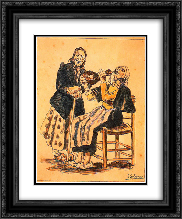 Masks Drinking 20x24 Black Ornate Wood Framed Art Print Poster with Double Matting by Solana, Jose Gutierrez