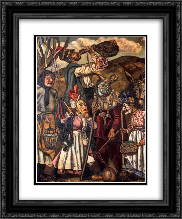 Masks with Donkey 20x24 Black Ornate Wood Framed Art Print Poster with Double Matting by Solana, Jose Gutierrez