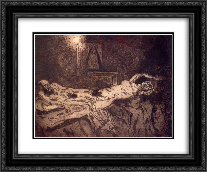 Naked Man and Woman 24x20 Black Ornate Wood Framed Art Print Poster with Double Matting by Solana, Jose Gutierrez