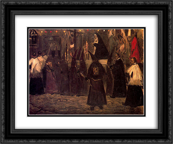 Procession in Toledo 24x20 Black Ornate Wood Framed Art Print Poster with Double Matting by Solana, Jose Gutierrez