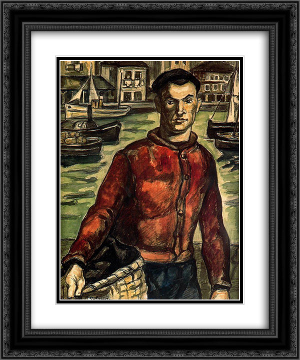 Sailor with Basket 20x24 Black Ornate Wood Framed Art Print Poster with Double Matting by Solana, Jose Gutierrez