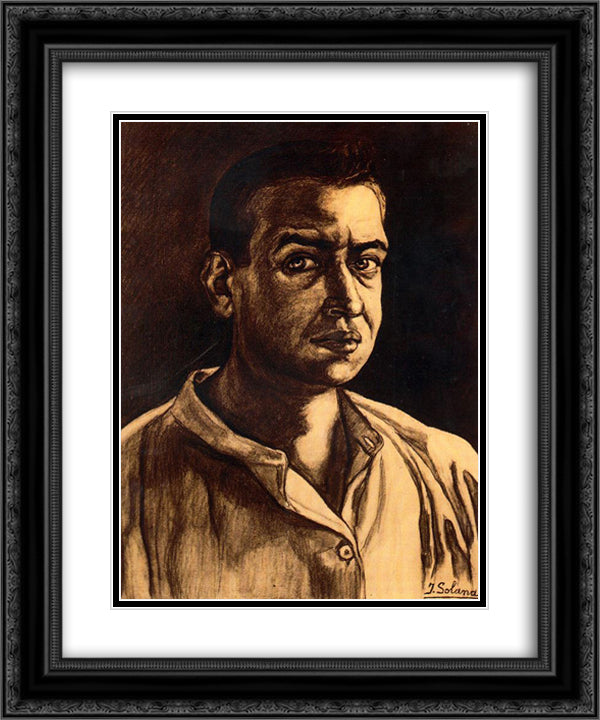 Self-Portrait 20x24 Black Ornate Wood Framed Art Print Poster with Double Matting by Solana, Jose Gutierrez