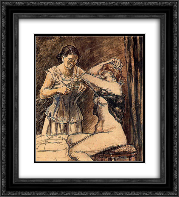Two Women 20x22 Black Ornate Wood Framed Art Print Poster with Double Matting by Solana, Jose Gutierrez