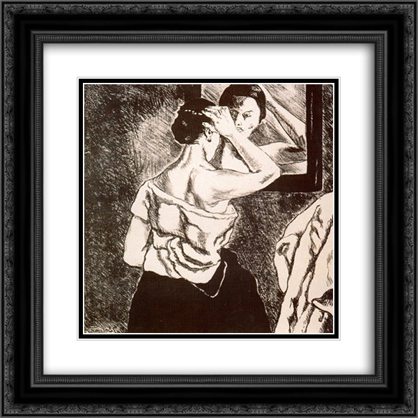 Woman in the Mirror 20x20 Black Ornate Wood Framed Art Print Poster with Double Matting by Solana, Jose Gutierrez