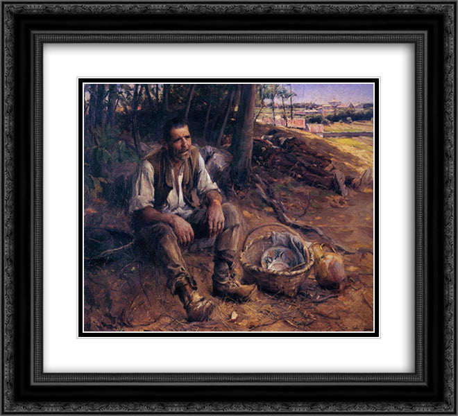 A sesta 22x20 Black Ornate Wood Framed Art Print Poster with Double Matting by Malhoa, Jose