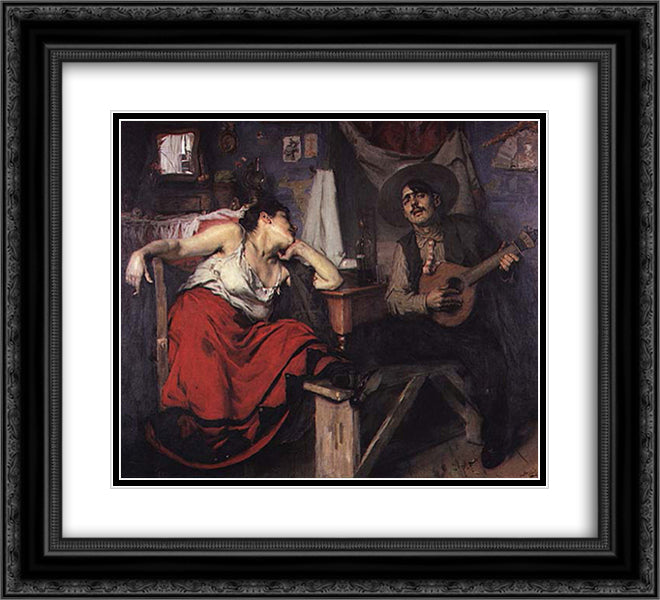 O Fado 22x20 Black Ornate Wood Framed Art Print Poster with Double Matting by Malhoa, Jose