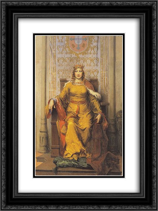 Portrait of Queen D Leonor 18x24 Black Ornate Wood Framed Art Print Poster with Double Matting by Malhoa, Jose