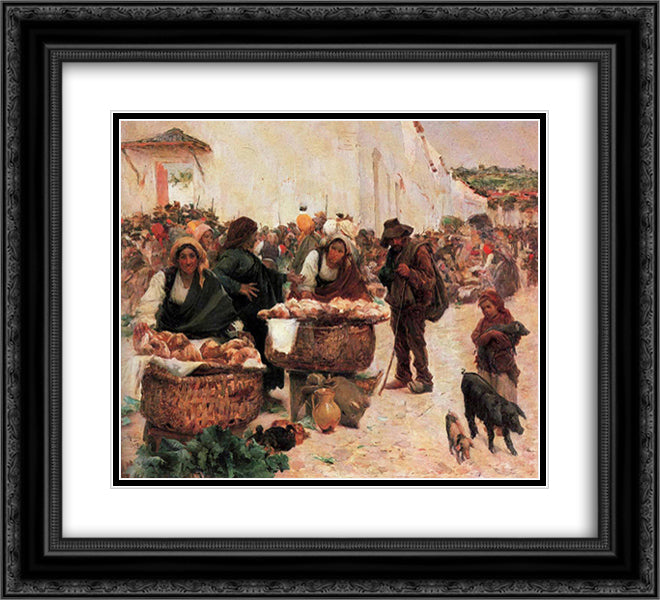 The bakers, a market in Figueiro 22x20 Black Ornate Wood Framed Art Print Poster with Double Matting by Malhoa, Jose