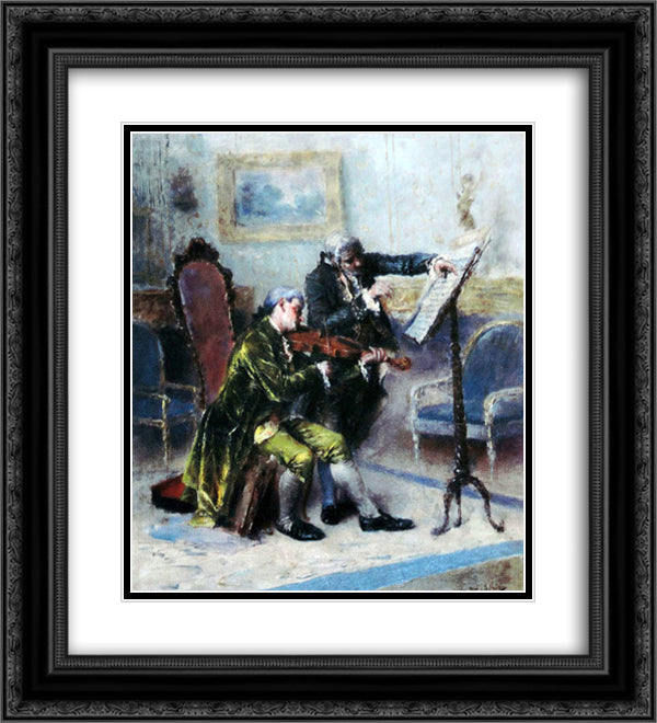 Um compasso dificil (LicÆ’o de violino) 20x22 Black Ornate Wood Framed Art Print Poster with Double Matting by Malhoa, Jose