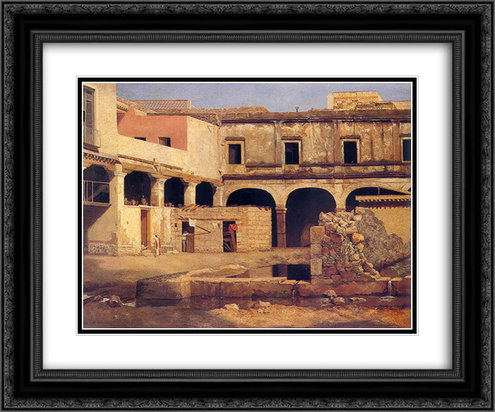 Patio del Exconvento de San Agustin 24x20 Black Ornate Wood Framed Art Print Poster with Double Matting by Velasco Gomez, Jose Maria