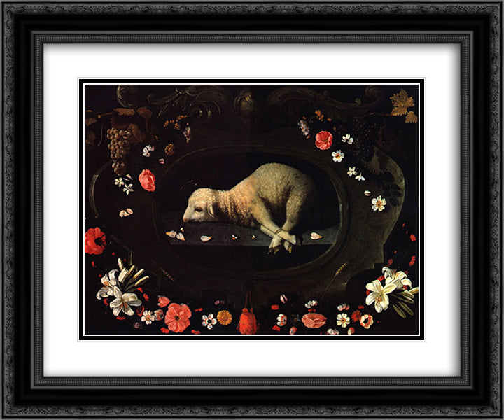 Cordeiro Pascal 24x20 Black Ornate Wood Framed Art Print Poster with Double Matting by Obidos, Josefa de