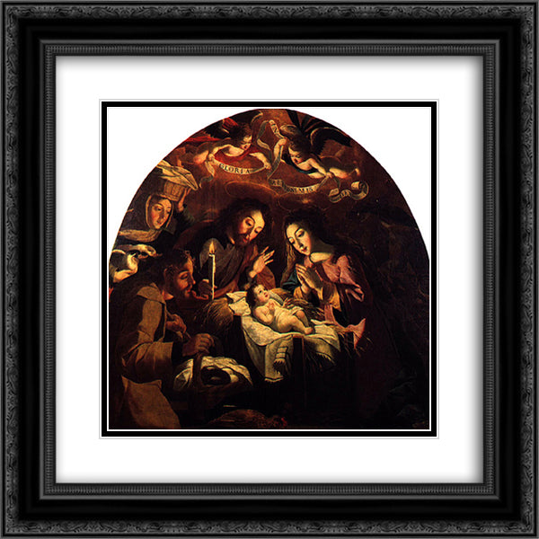Nativity of Jesus 20x20 Black Ornate Wood Framed Art Print Poster with Double Matting by Obidos, Josefa de