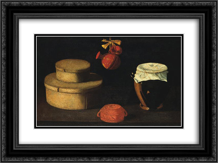 Natureza morta (caixa com potes) 24x18 Black Ornate Wood Framed Art Print Poster with Double Matting by Obidos, Josefa de