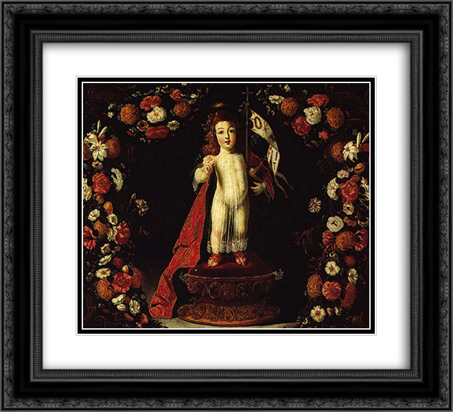 O Menino Jesus Salvador do Mundo 22x20 Black Ornate Wood Framed Art Print Poster with Double Matting by Obidos, Josefa de