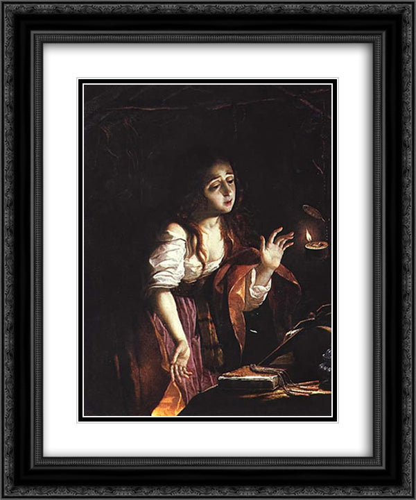 St. Mary Magdalene 20x24 Black Ornate Wood Framed Art Print Poster with Double Matting by Obidos, Josefa de
