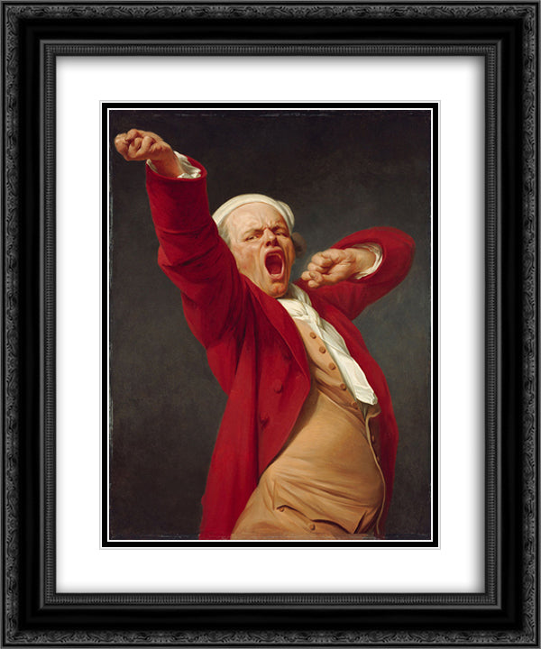 Self-portrait, yawning 20x24 Black Ornate Wood Framed Art Print Poster with Double Matting by Ducreux, Joseph