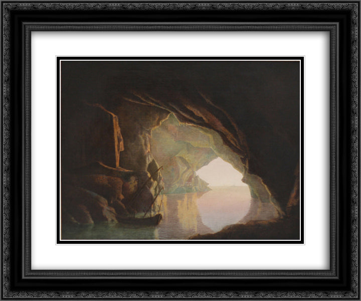 A Grotto in the Gulf of Salerno, Sunset 24x20 Black Ornate Wood Framed Art Print Poster with Double Matting by Wright, Joseph