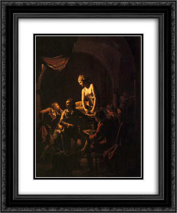 An Academy by Lamplight 20x24 Black Ornate Wood Framed Art Print Poster with Double Matting by Wright, Joseph