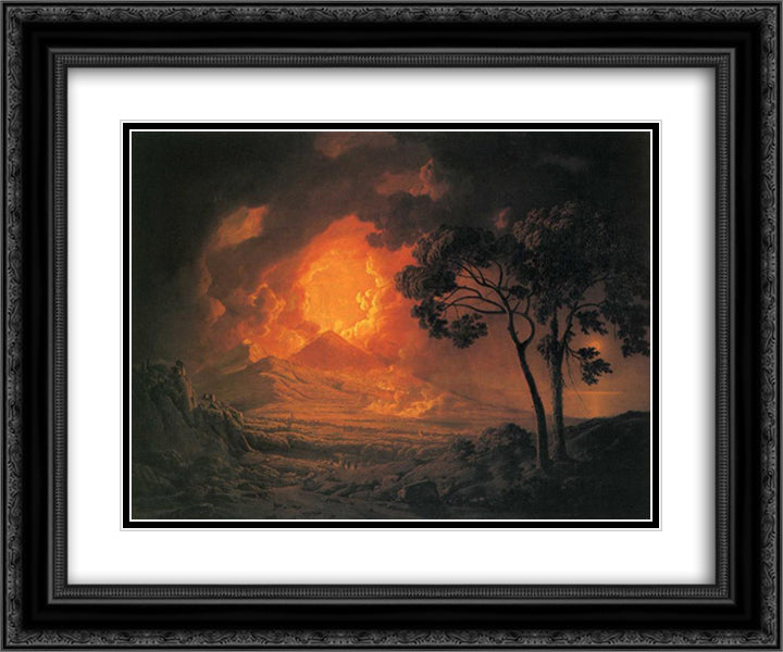 An Eruption of Mount Vesuvius, with the Procession of St. Januariu'-s Head 24x20 Black Ornate Wood Framed Art Print Poster with Double Matting by Wright, Joseph