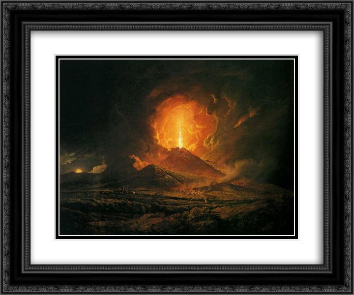 An Eruption of Vesuvius, seen from Portici 24x20 Black Ornate Wood Framed Art Print Poster with Double Matting by Wright, Joseph