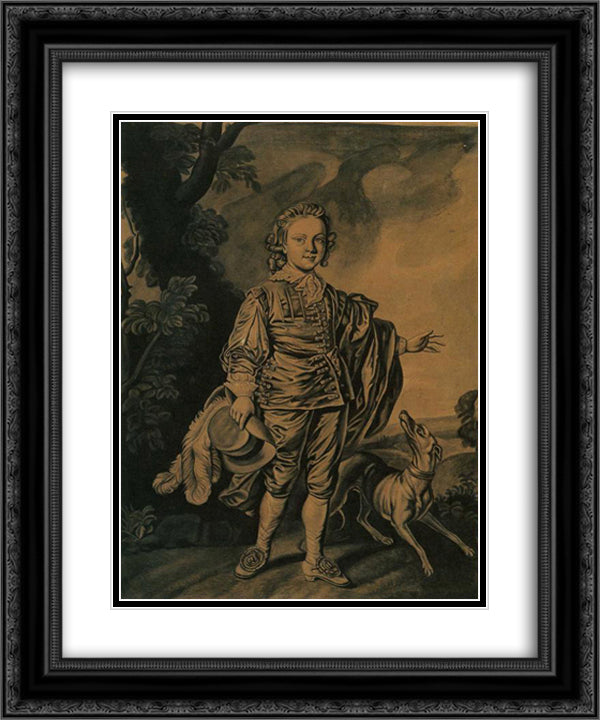 Boy with Plumed Hat and Greyhound 20x24 Black Ornate Wood Framed Art Print Poster with Double Matting by Wright, Joseph
