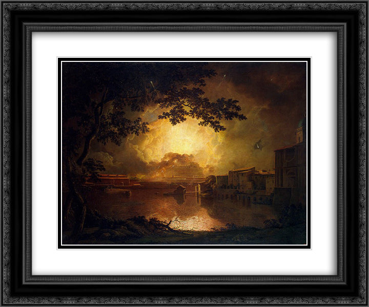 Firework Display at the Castel Sant' Angelo in Rome 24x20 Black Ornate Wood Framed Art Print Poster with Double Matting by Wright, Joseph