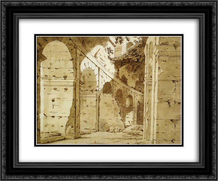 Inside the Arcade of the Colosseum 24x20 Black Ornate Wood Framed Art Print Poster with Double Matting by Wright, Joseph