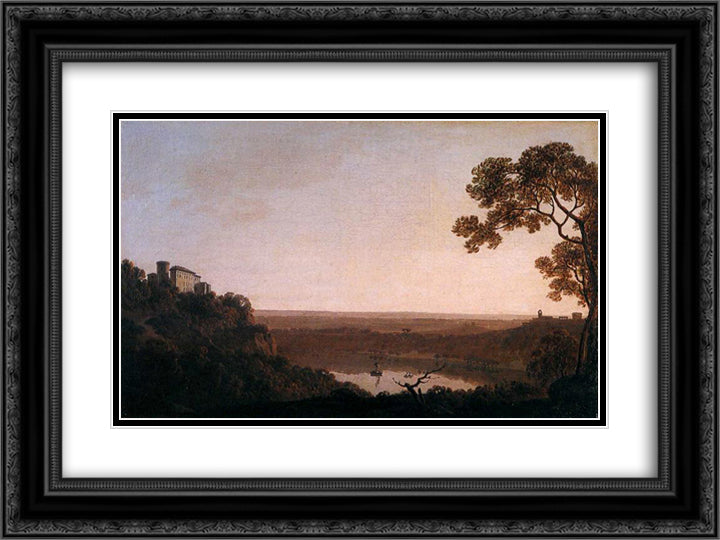 Lake Nemi 24x18 Black Ornate Wood Framed Art Print Poster with Double Matting by Wright, Joseph
