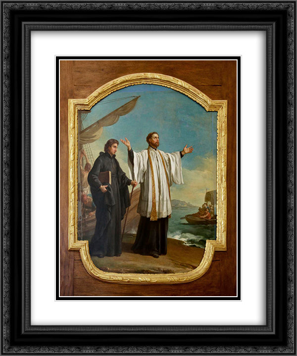 Francis Xavier landing in China 20x24 Black Ornate Wood Framed Art Print Poster with Double Matting by Vien, Joseph Marie
