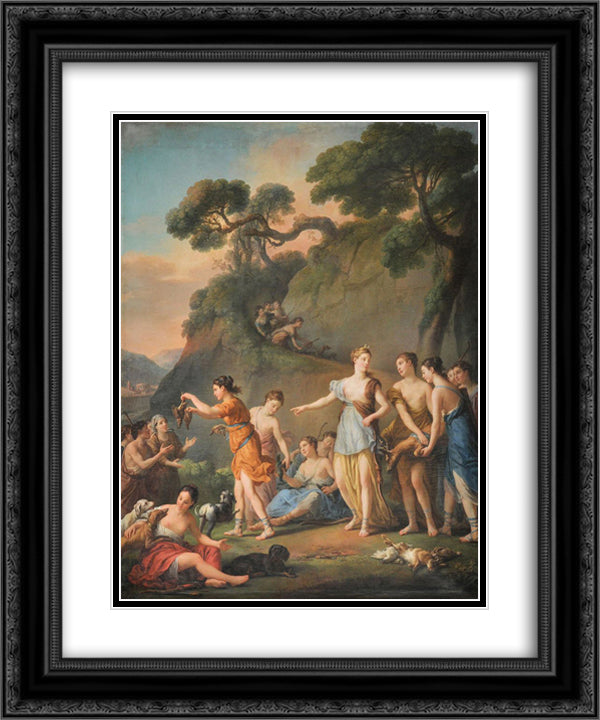 La Chasse 20x24 Black Ornate Wood Framed Art Print Poster with Double Matting by Vien, Joseph Marie