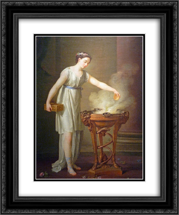 La Vertueuse Athenienne 20x24 Black Ornate Wood Framed Art Print Poster with Double Matting by Vien, Joseph Marie