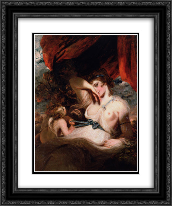 Cupid Unfastening the Girdle of Venus 20x24 Black Ornate Wood Framed Art Print Poster with Double Matting by Reynolds, Joshua